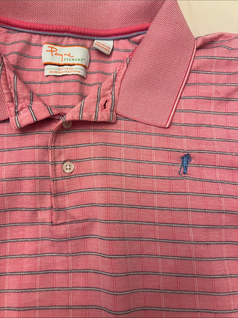 Payne Stewart Pink Striped Cotton Polo Shirt Size XL